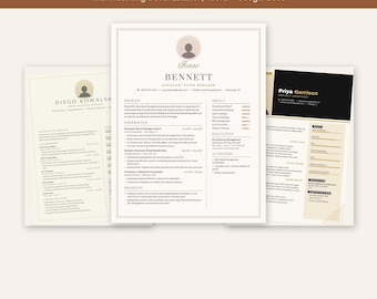 10 Creative Resume Templates with Cover Letters, Bundle 2, Aesthetic CV with Photo, Word and Google Docs, Instant Digital