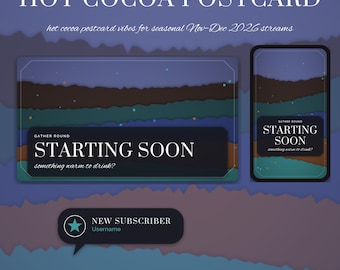 Hot Cocoa Postcard OBS Overlay Pack | Holiday Twitch Overlay | Animated Scenes, Alerts, Stinger | Vertical Overlay | Panels