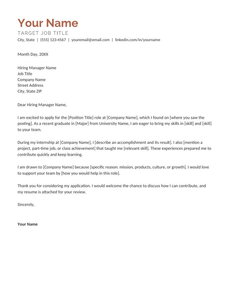 May include: A formal cover letter template featuring a header with placeholders for name, job title, and contact details. The body includes structured sections for date, recipient information, and a professional letter format with bracketed text.