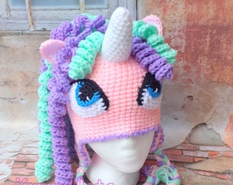 Crochet Unicorn hat. Crochet pony hat.Birthday gift.