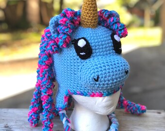Crochet unicorn hat. Crocheted hat. Unicorn winter hat.Ready to ship.size; 6-8y old