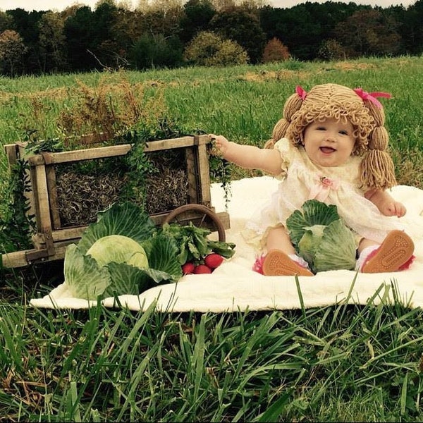 Crochet Cabbage Patch Wig/Hat, Crocheted Halloween hat, Handmade  hat costume.