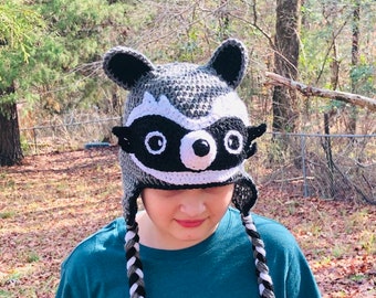 Crochet raccoon hat. Crocheted raccoon. Birthday gift. Ready made. Size: 6-8y.old