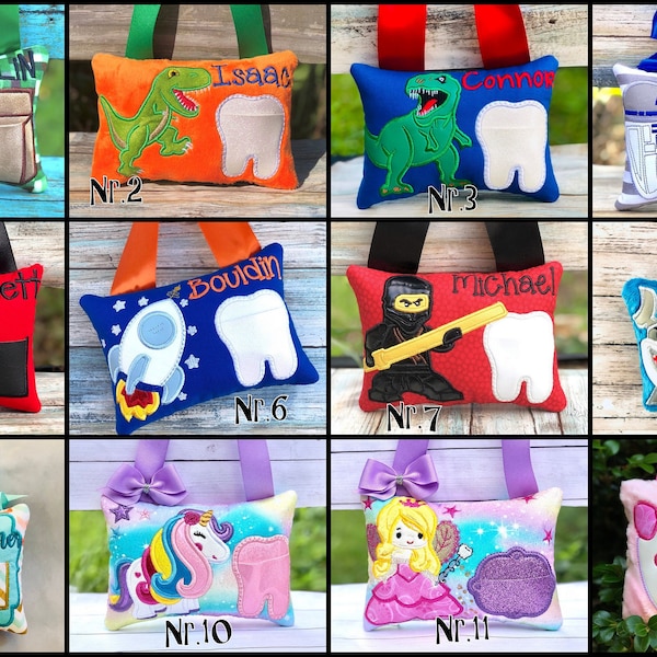 Tooth fairy pillow, Embroidered  tooth fairy pillow, Personalized pillow. Birthday gift.