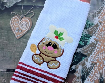Gingerbread kitchen towel. Embroidered hand towel. Christmas gift. Christmas towel.