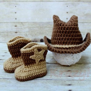 Crochet Cowboy Hat, Crochet Cowboy Boots Babyshower gift, Baby prop, Photo prop, Birthday gift image 4