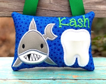 Embroidered Shark Tooth Fairy Pillow | Personalized Birthday Gift | size:5x7 inches