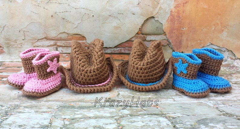 Crochet Cowboy Hat, Crochet Cowboy Boots Babyshower gift, Baby prop, Photo prop, Birthday gift image 5