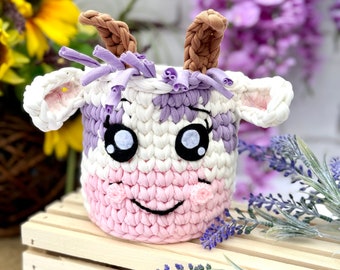 Crochet Cow Basket, Home Decor Cow Basket, Birthday Gift, Cow basket, Ready to ship