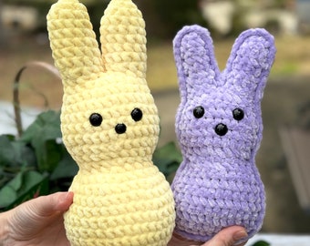 Crochet Peeps Easter Bunny, Happy Eater Bunny, crocheted Easter Gift,  Bunny plush, Easter Basket, Easter gift