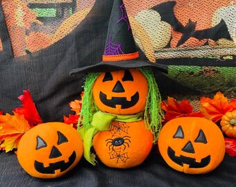 Pumpkin ball. Embroidered pumpkin ball. Pumpkin with face. Halloween gift