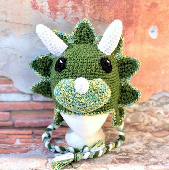 Crochet Dinosaur Hat Triceratops Hat Dino Hat Etsy - roblox green dinosaur hat