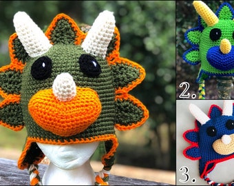 Crochet Triceratops dinosaur hat. Handmade triceratops hat.