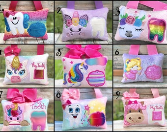 Unicorn tooth fairy pillow. Pony tooth pillow. Ballerina pillow.Embroidered pillow. Birthday gift