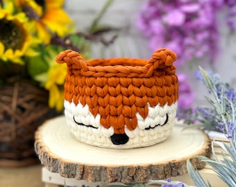 Crochet Fox  Basket, Crochet Fox Decoration Basket, Ready to ship