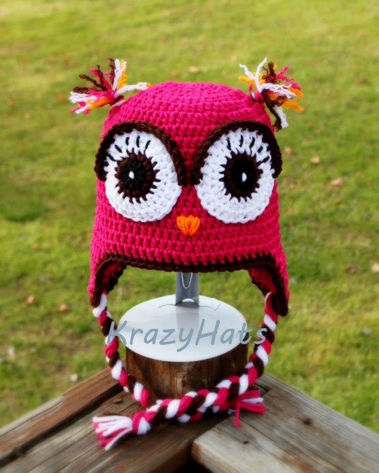 Crochet Owl hat. Handmade winter beanie, Birthday gift, Made to order