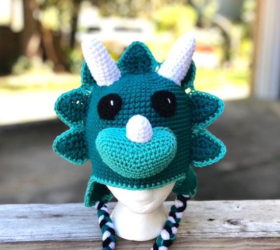 Crochet Triceratops Hat. Dinosaur Hat 