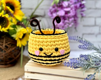 Crochet Bee Basket, Crochet Honey Bee, Decoration basket. Bee cute little basket