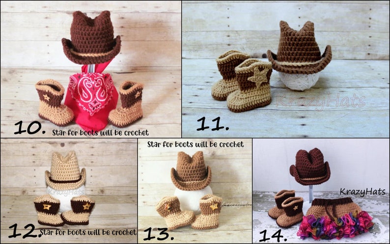 Crochet Cowboy Hat, Crochet Cowboy Boots Babyshower gift, Baby prop, Photo prop, Birthday gift image 2
