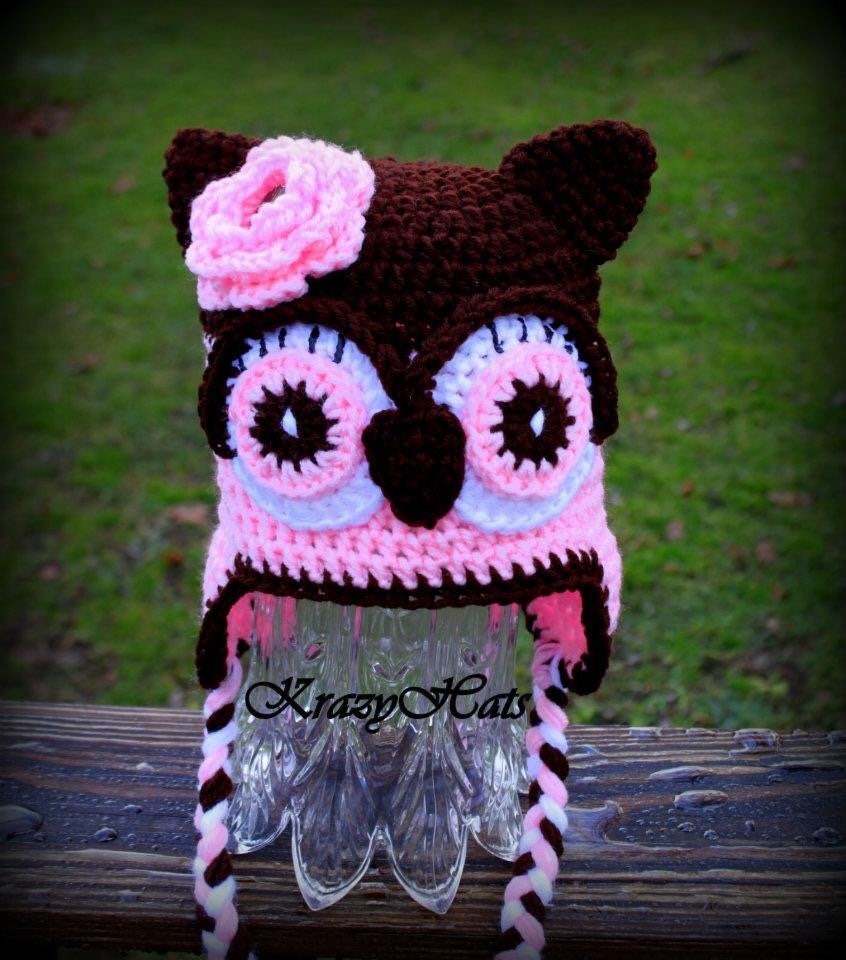 Crochet Owl Hat, Handmade Crocheted beanie