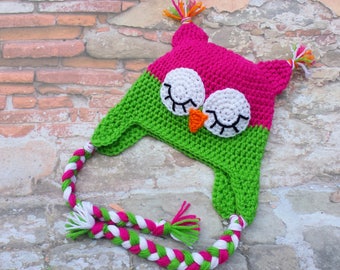 Crochet Owl Hat. Crocheted Sleeping Owl. Winter hat.