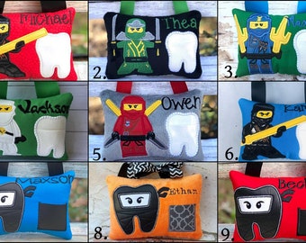 Ninja tooth fairy pillow. Ninja pillow. Embroidered ninja pillow. Personalized Ninja pillow.