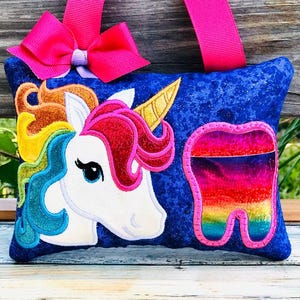 Unicorn Tooth fairy pillow, Embroidered pony  pillow, Personalized unicorn pillow. Birthday gift.