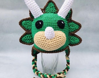 Crochet dinosaur hat. Triceratops hat. Crocheted Dino hat.Handmade hat.