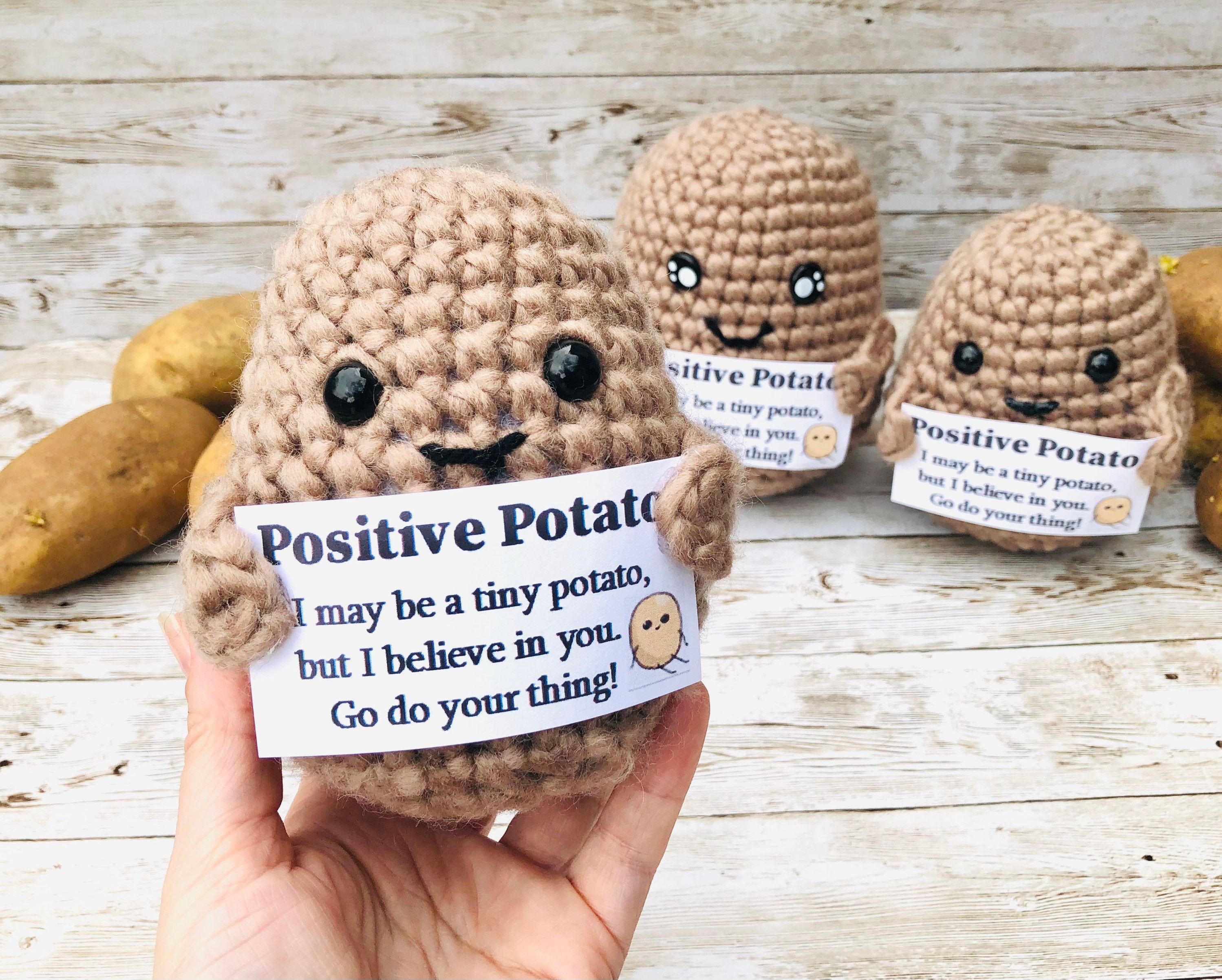 Positive Potato Funny Crochet Gifts with Encouragement Card for Cheer Up,  Cute Things Birthday Gifts for Friends St Patricks Day Decoration