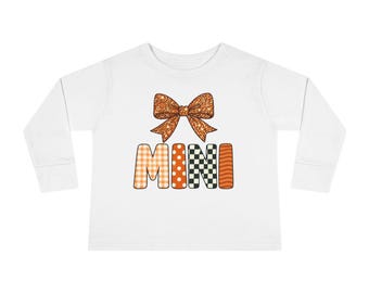 Mini bow design Toddler Long Sleeve Tee | orange plaid polka dot stripes