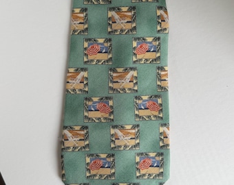 Vintage Tommy Bahama zijden stropdas met tropisch strandthema