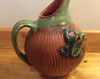 Unique Vintage Pottery pitcher with Frog