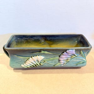 Vintage Roseville Freesia groene vensterbak bloempot 1392-8 Art Pottery