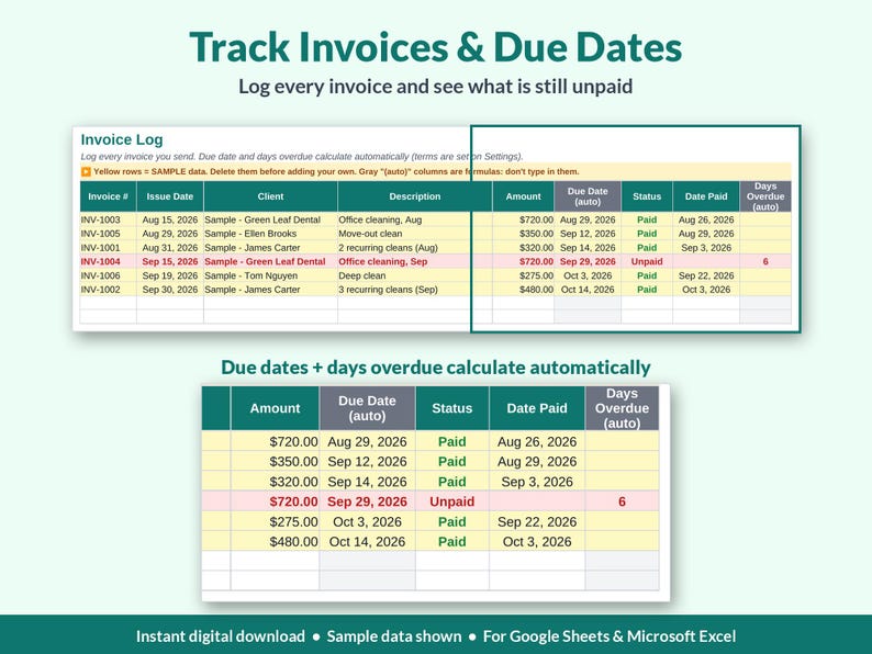Cleaning Business Tracker Spreadsheet | Clients, Schedule, Invoices ...