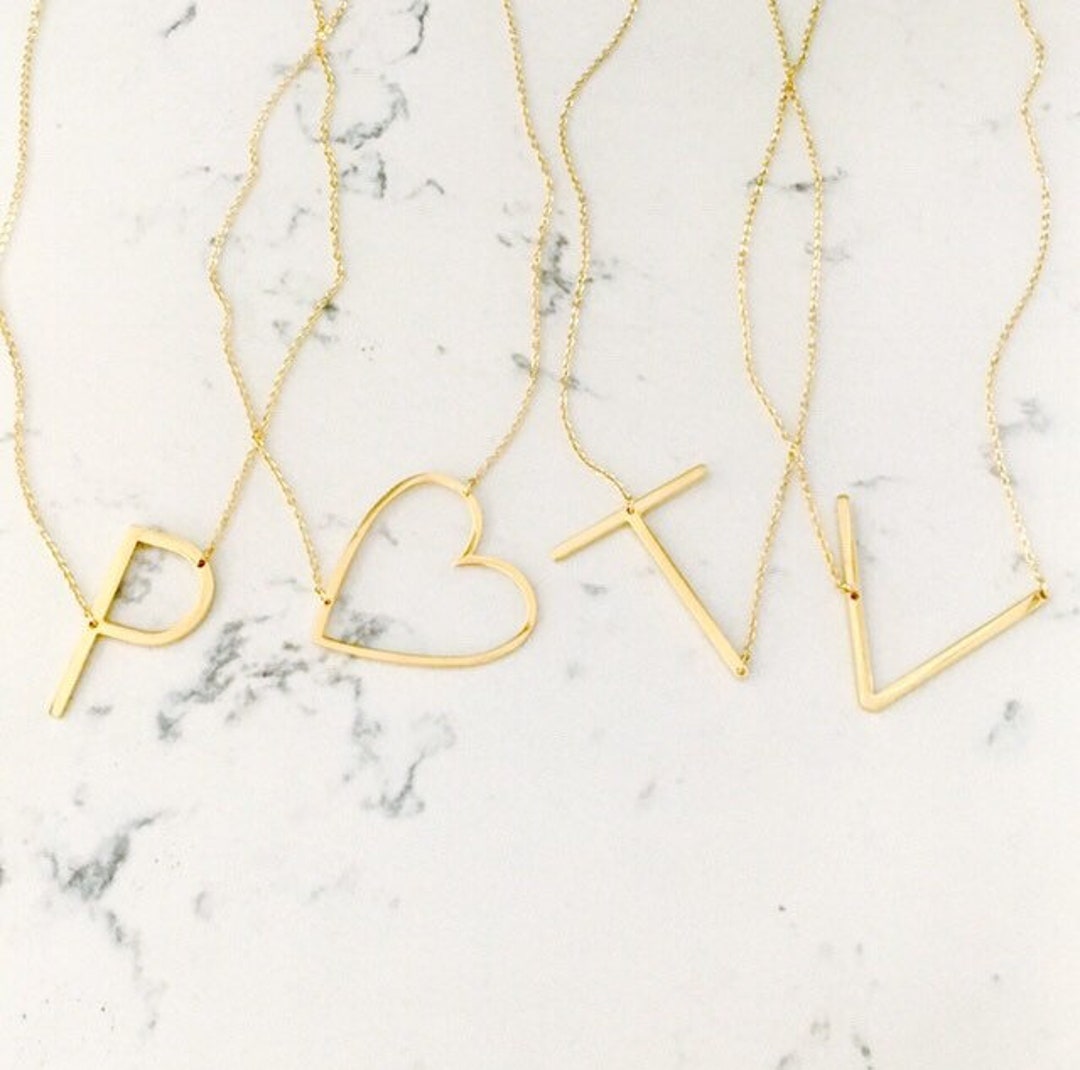 Large Initial Necklace Letter Alphabet Personalized Sideways Oversized