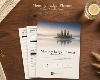 Monthly Budget Planner Printable, Undated Budget Planner, Bill Tracker, Savings Tracker, Debt Payoff, Expense Tracker, US Letter PDF