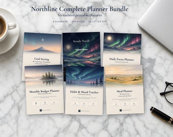 Printable Planner Bundle, 6 Undated Planners, 305 Pages, Daily Planner, Budget, Habit & Mood, Meal Planner, Goal Setting, US Letter PDF