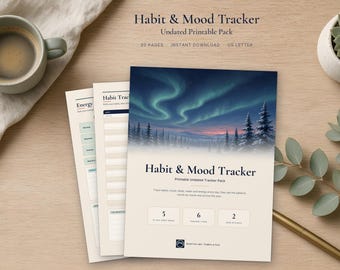 Habit and Mood Tracker Printable, Undated Habit Tracker, Mood Calendar, Sleep and Water Tracker, Self Care Checklist, US Letter PDF
