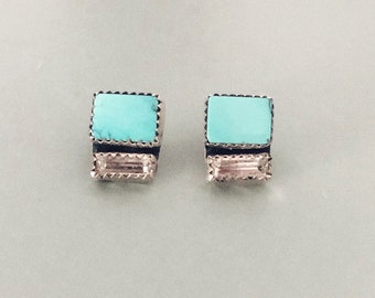 Raw Turquoise and vintage Crystal Earrings