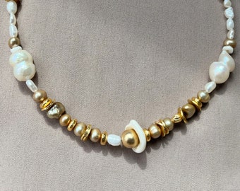 Grain - Puka shell, Pearl and Gold necklace