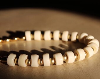 Grain - Unisex White Bone with gold plated beads