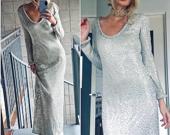 1960er Silber Paillettenkleid Vintagekleid