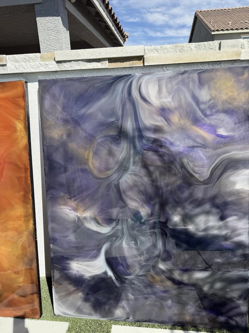 Abstract Shiny Rectangle Midnight Amethyst: One-of-one Purple Silver Resin Wall Art, 48x60 ...