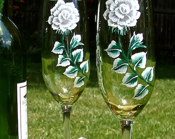 Copas de champán pintadas a mano, rosa plateada, adornos para copas de vino, juego de 2, Día de la Madre