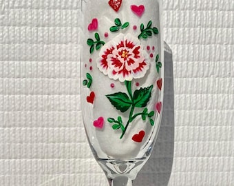 Copa de champán pintada a mano con dije de corazón, regalo romántico, Hershey Kisses, Día de la Madre