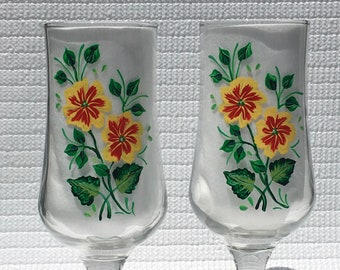 Tall Glasses With Hand Painted Yellow Flowers and Wine Charms Set of 2-12 oz, Mothers Day Gifts, Birthday, Anniversary, Wedding Gift