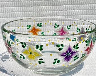 Glass Bowl Candy Dish Hand Painted Multi-colored Flowers, Wedding Shower Gift, Flower Lover, Home Decor, Birthday, Gifts For Her