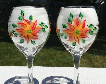 Copas de vino pintadas a mano con motivos florales y adornos de cristal, juego de 2, Día de la Madre