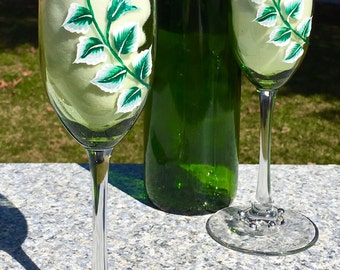 Copas de champán pintadas a mano, rosa plateada, adornos para copas de vino, juego de 2, idea de regalo