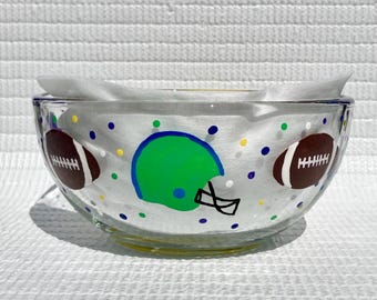 Cuenco de vidrio con forma de casco de fútbol americano pintado a mano: regalo para fanáticos de los deportes, 6 x 3 pulgadas